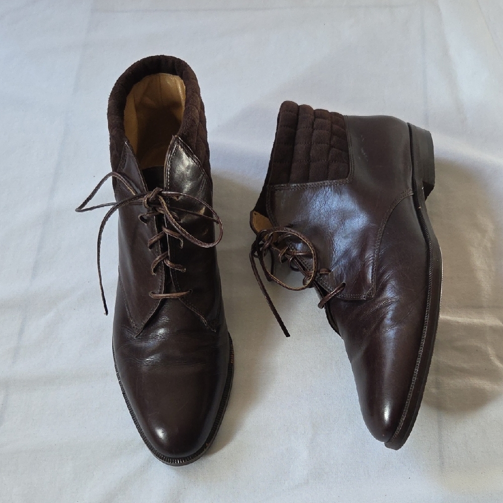Salvatore Ferragamo Suede Quilted Lace Up Leather Ankle Boots